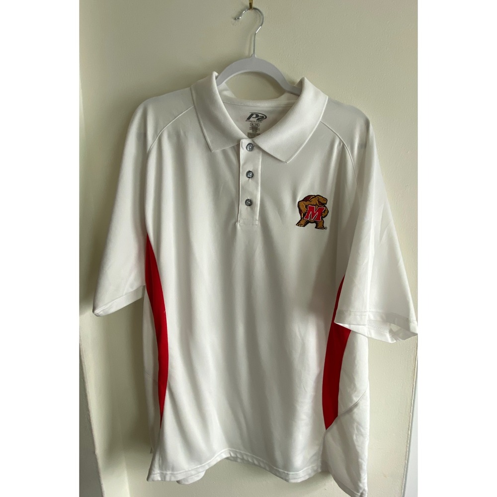 Pro Player Maryland Terrapins Polo Shirt Mens XL White Red Testudo Mascot NCAA